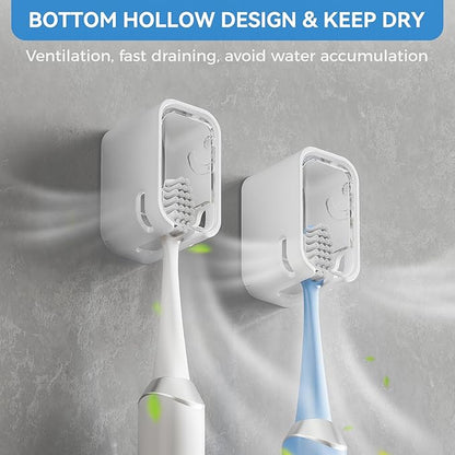 Toothbrush Holders for Bathroom【Innovation Single Slot Design】 2PCS Toothbrush Holder Wall Mounted with Cover for Shower, Single Toothbrush Dispenser Storage Organizer for Family & Travel