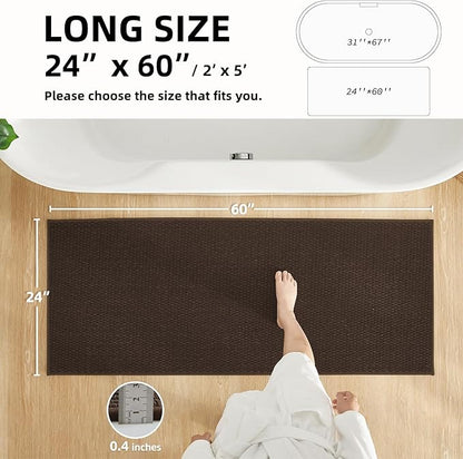 Bathroom Runner Rug, Long Bath Mat Washable Thin Quick Dry Low Pile Bathroom Runner Rugs 24 x 60 Non Slip, Brown 24"x60"