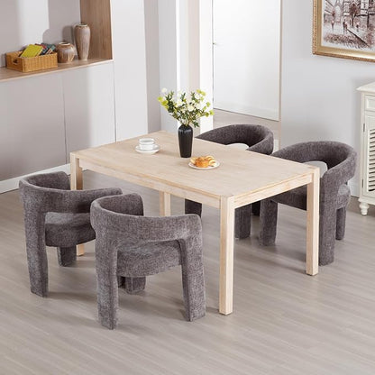Charcoal Grey Chenille Dining Chairs Set of 4, Modern Barrel Dining Room Chairs Upholstered Accent Chair with Arms and Round Back for Living Room Kitchen Armchair No Assembly Needed