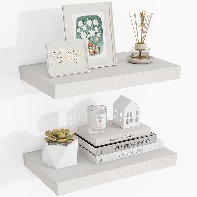 16 Inch Floating Shelves, 16"x9.25"x1.5" Inch Deep Floating Shelves for Wall, Wooden Shelves for Bathroom, Bedroom, Living Room, Cream White Oak, 2 Pieces