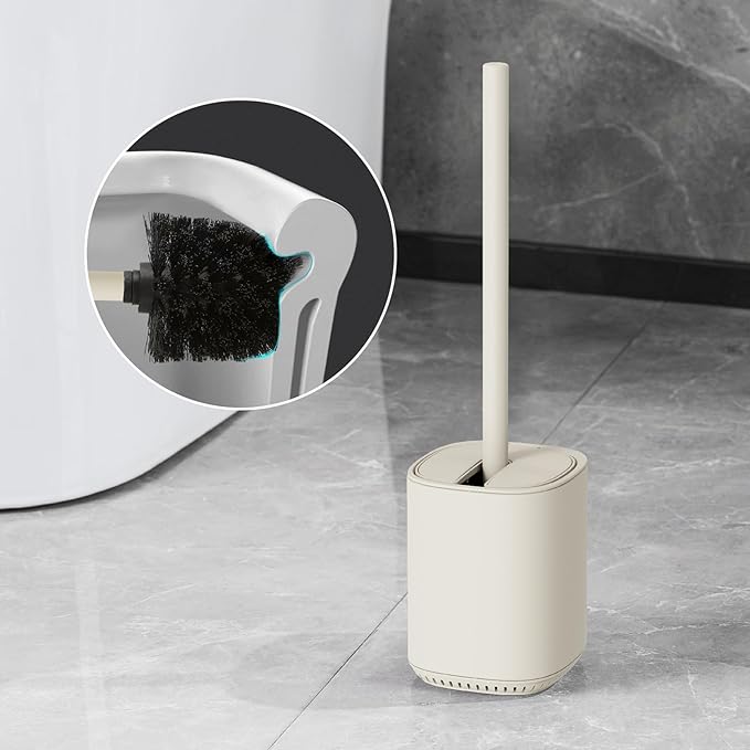 Toilet Brush and Holder Set Toilet Bowl Brush Stainless Steel Automatic Toilet Bowl Cleaner Brush with Durable Bristle Head Toilet Cleaning Brush for Bathroom 2 Pack Set Cream