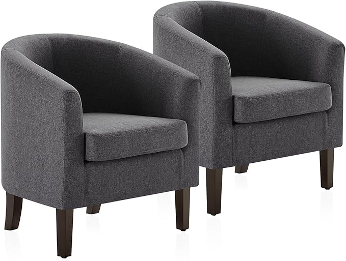 BELLEZE Living Room Chairs Set of 2, Linen Round Accent Barrel Chairs, Club Tub Sofa Chairs for Bedroom, Corner Chairs with Flared Legs and Cozy Soft Padding - Highland (Gray)