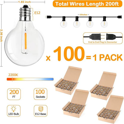 200FT LED Outdoor String Lights with 100+4 Bulbs, Shatterproof Waterproof Patio String Lights for Outside, Connectable 2200K Dimmable Commercial Hanging Light for Christmas Backyard Cafe Garden Bistro