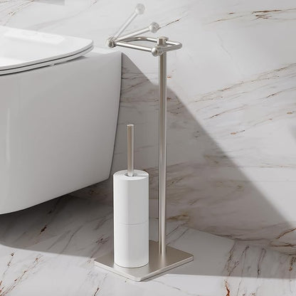 RUACQ Toilet Paper Holder Stand, Bathroom Toilet Paper roll Holder Free Standing with Storage for 4 Rolls, Post Pivoting Design, Stable Weighted Base, SUS304 Stainless Steel (Brushed Nickel)