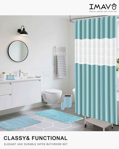 Bathroom Accessories Set,Blue Bathroom Set,24 Pieces Bathroom Accessory Set with Shower Curtain,Trash Can for Bathroom Accessories Décor and Home Gifts