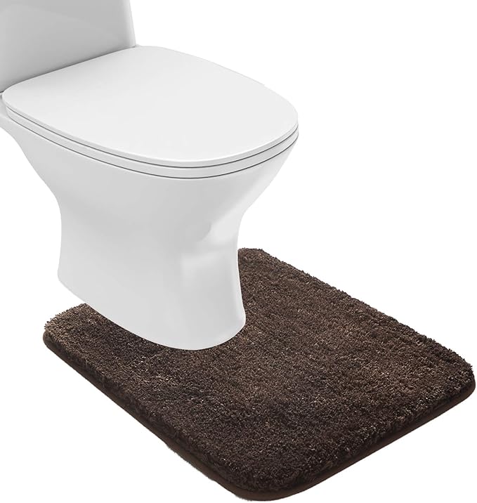 Suchtale Bathroom Contour Rug Non Slip Bath Mat Water Absorbent Soft Microfiber Shaggy Bathroom Mat Machine Washable Bath Rug for Bathroom Thick Plush U Shape Toilet Rug (20 x 24, Brown)