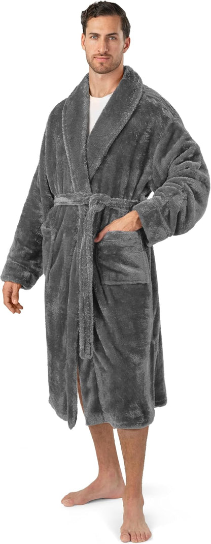 PAVILIA Mens Soft Robe, Plush Fluffy Fleece Bathrobe Men, Long Sherpa Shaggy Spa Robe