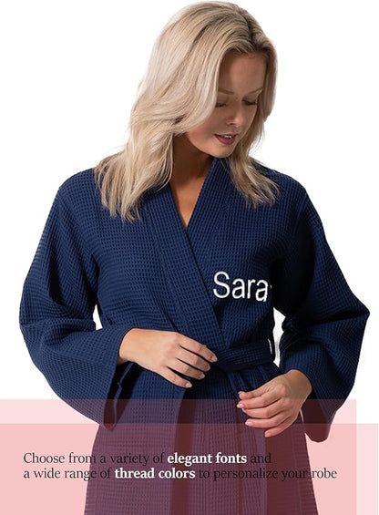 Turkish Linen Waffle Knit Lightweight Kimono Spa & Bath Robes for Women - Quick Dry - Soft