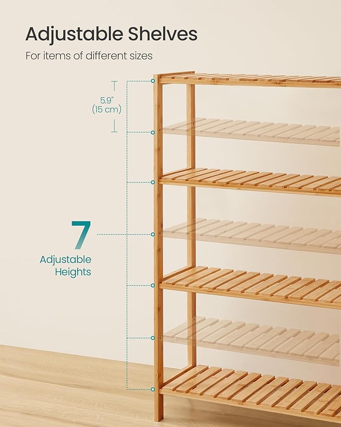 SONGMICS Bamboo Storage Shelf, 4-Tier Shelving Unit, Multifunctional, in The Entryway, Bathroom, Living Room, Balcony, Kitchen, 10.2 x 23.6 x 39.4 Inches, Light Bamboo UBCB034Y01