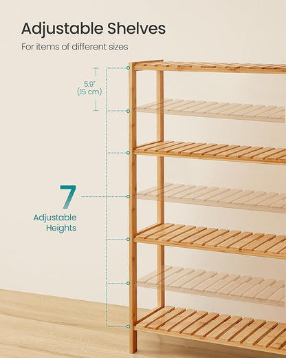 SONGMICS Bamboo Storage Shelf, 4-Tier Shelving Unit, Multifunctional, in The Entryway, Bathroom, Living Room, Balcony, Kitchen, 10.2 x 23.6 x 39.4 Inches, Light Bamboo UBCB034Y01