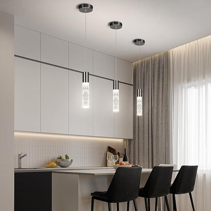 OKELI Modern Pendant Light,3Color LED Bubble Crystal Island Light Fixtures,Black Mini Pendant Lighting for Kitchen Island,Bar,6W,3000-6000K,ETL