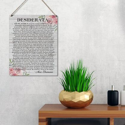 Qious Inspirational Signs Gift Farmhouse Desiderata Go Placidly Amid the Noise and the Haste Wooden Hanging Sign Rustic Wall Art Home Living Room Decoration 10 x 8 Inches