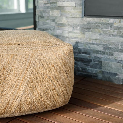 Pouf Ottoman, Square Braided Natural Jute Ottoman Pouf for Living Room or Bedroom, Floor Chair, Foot Rest or Decorative Home Decor