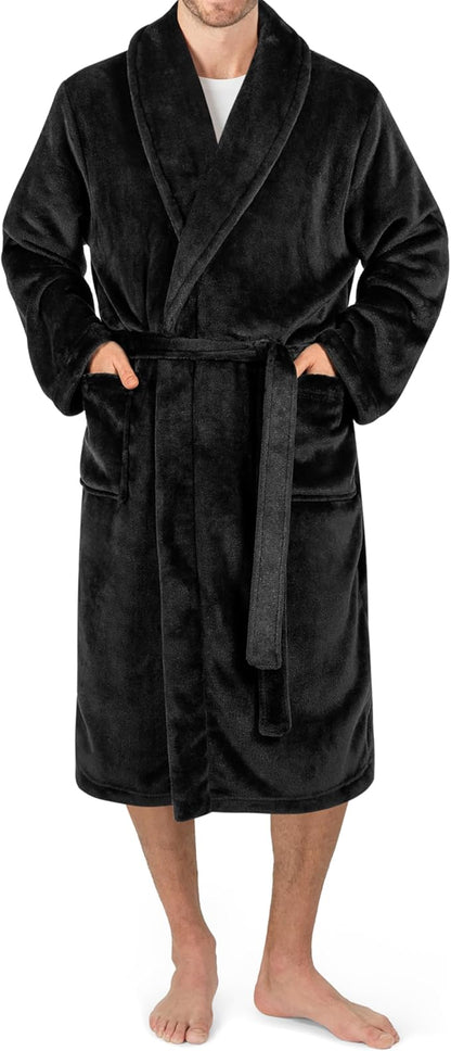 PAVILIA Mens Soft Robe Bathrobe for Men, Lightweight Fleece Male Robe Long Bath Shower Spa