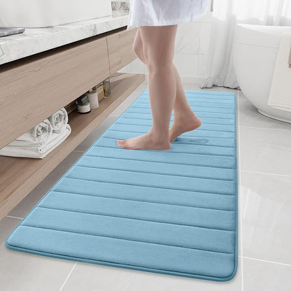 Buganda Memory Foam Bath Mat, 70" x 24", Ultra Soft and Non-Slip Bathroom Rugs, Water Absorbent and Machine Washable Bath Rug Runner for Bathroom, Shower, and Tub, Blue