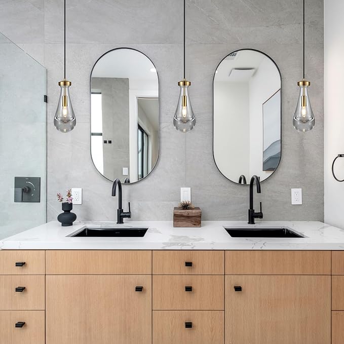 Raindrop Pendant Light Fixtures Set of 3, Brass Glass Pendant Lighting, Teardrops Modern Hanging Light for Entryway Foyer Kitchen Island Dining Living Room Hallway