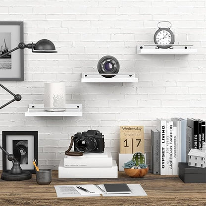 Small Floating Shelf, 6 X 9 Inches Farmhouse Wall Shelves for Living Room, Bedroom, Picture Frames, Plants, Kitchen, Set of 3 (White)