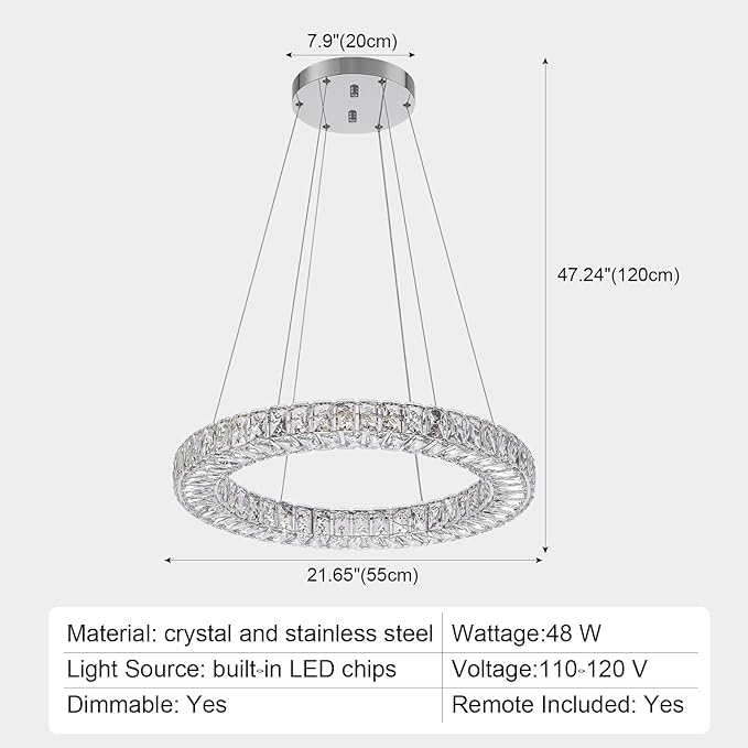 22" Chandelier Crystal Chandeliers Ceiling Light Fixture with Remote Control Flush Mount Ceiling Lights for Living Room Dining Room Bedroom(dimmable)