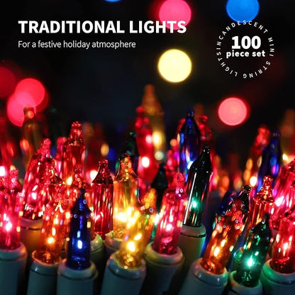 100LIGHTS Multi Extra-Bright with End Connectors Christmas Decorative Lights 5.98m UL Certified Mini String Light Set Waterproof for Home Garden Holiday Christmas Tree Party Patio Wedding