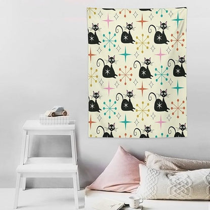 ICMOLYYENLO Abstract Cat Tapestry, Medieval Abstract Atomic Star Cat Vintage Home Wall Hanging Art Tapestry for Bedroom Living Room Dormitory 30x40 Inch