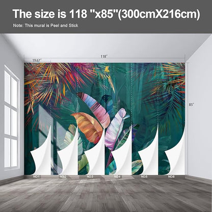 Colorful Banana Leaf Wall murals Peel and Stick Wallpaper for Bedroom Living Room - 85"x118"
