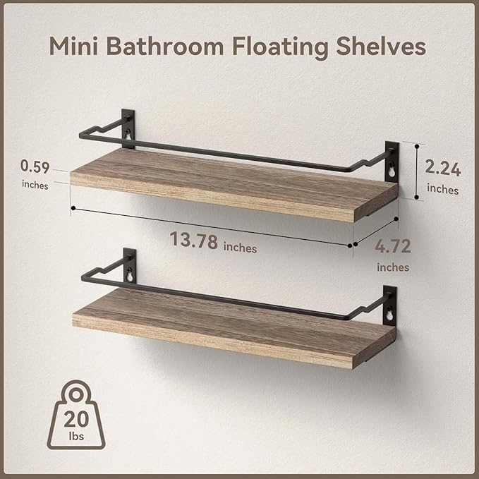 RICHER HOUSE Bathroom Shelves, Guard-Rail Floating Shelves for Wall, Wall Mounted Shelves Set of 2, Cute Bathroom Organizer Decor, Over Toilet Storage Small Shelf for Kitchen - Carbonized Black
