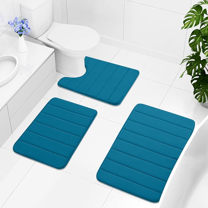 Buganda Memory Foam Bath Mat, 47" x 24", Ultra Soft and Non-Slip Bathroom Rugs, Water Absorbent and Machine Washable Bath Rug Runner for Bathroom, Shower, and Tub, Peacock Blue