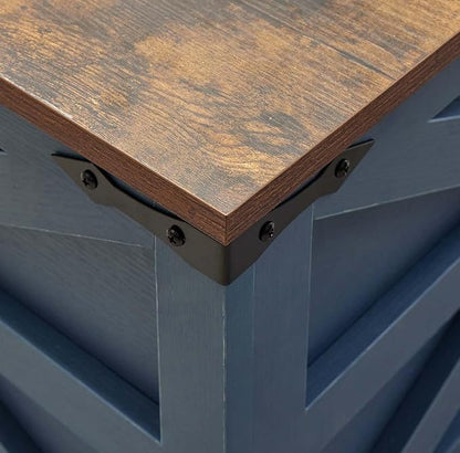 Blue Coffee Table with Storage, Cocktail Table with Hinged Lift Top, Farmhouse Square Wood Center Table with Large Hidden Storage Compartment for Living Room, Square Coffee Table, Metal Edges Decor