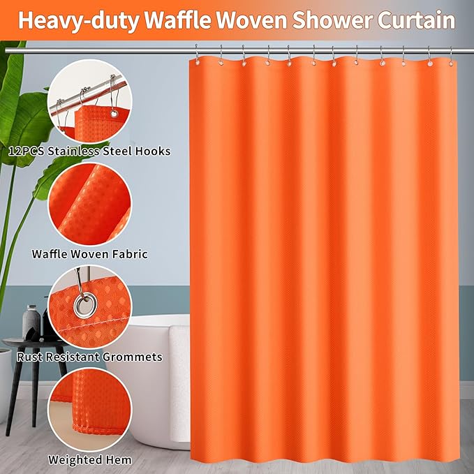 24 PCS Orange Bathroom Accessories Set with Shower Curtain and Rugs, Bathroom Sets with Extra Soft and Absorbent Bath Rugs Shower Curtain Orange Bathroom Accessory for Bath