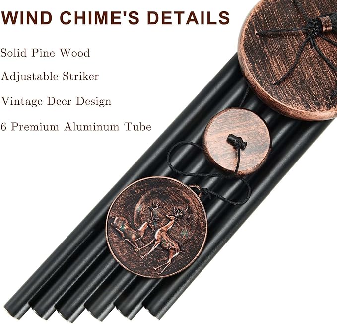 Wind Chimes for Outside, Deer Deep Tone Vintage Wind Chime Outdoor Clearance, Sympathy/Memorial/Festivals/Birthday Gift for Mom Dad Grandma, Home Garden Patio Decor (34" Deer)