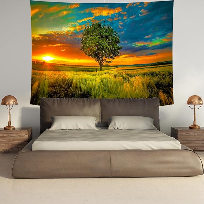 Delur Sunset Tree of Life Tapestry Forest Nature Landscape Wall Hanging Tapestry Scenic Tree Woodland Natural Sunrise Headboard for Bedroom Living Room Home Decor (51.2" x 59.1")