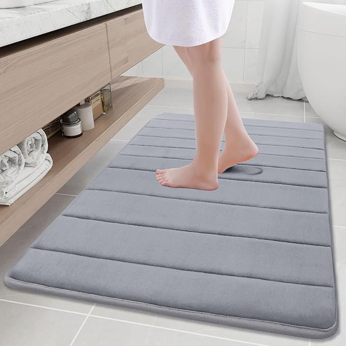 Buganda Memory Foam Bath Mat, 40" x 32", Ultra Soft and Non-Slip Bathroom Rugs, Water Absorbent and Machine Washable Bath Rug Runner for Bathroom, Shower, and Tub, Medium Grey