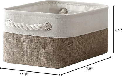 TheWarmHome Storage Basket for Organizing - 1 Pack 12x8x5.2 inch Baskets for Gifts Empty with Handles, Fabric Storage Cubes for Organizer Closet Dog Gift Cloth Toy (Whiet & Khaki)