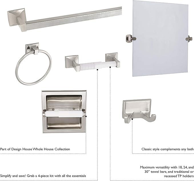 Design House Millbridge Towel Ring, Concealed Screws, Standard Wall Mount, Easy Installation, Polished Chrome, 6 in, 5.91 in L x 6.44 in W x 1.65 in H, Item 533091