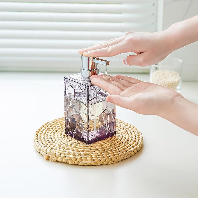 Clear Acrylic Bathroom Accessories Set - Rust-Free, Transparent Design - Includes Soap Dispenser, Toothbrush Holder, Cup, Soap Dish, and Toilet Brush 5-Piece (Lavender Purple)