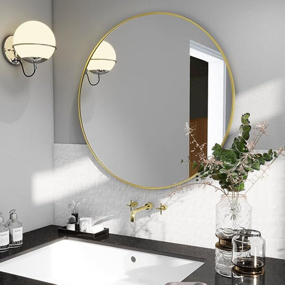 BEAUTYPEAK 20 Inch Round Mirror, Metal Frame Circle Mirror, Wall Mounted for Entryway, Bathroom, Vanity, Living Room, Gold