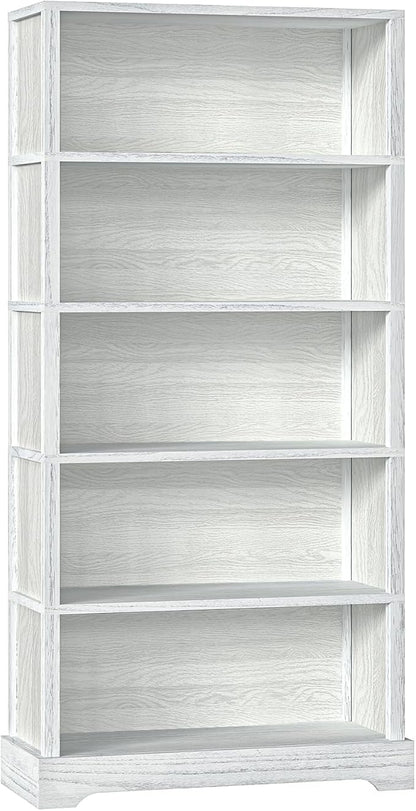 TVU 5-Shelf Wood Bookcase, 65 Inch Tall Bookshelf with Storage, Floor Standing Display Book Shelf，for Living Room Bedroom Study Office，Antique White