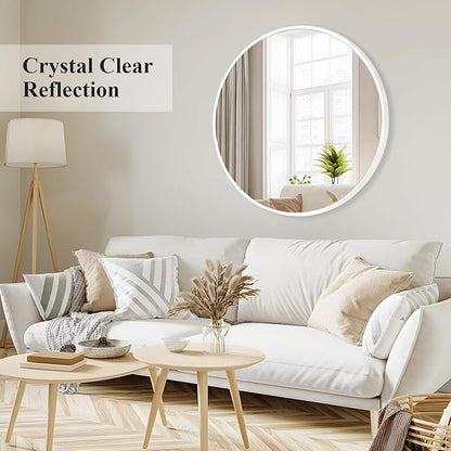 Fabuday White Round Mirror 28 Inch - Big Circle Mirror for Bathroom, Living Room, Hallway, Entryway, Matte Aluminum Frame Circular Mirrors for Wall Decor