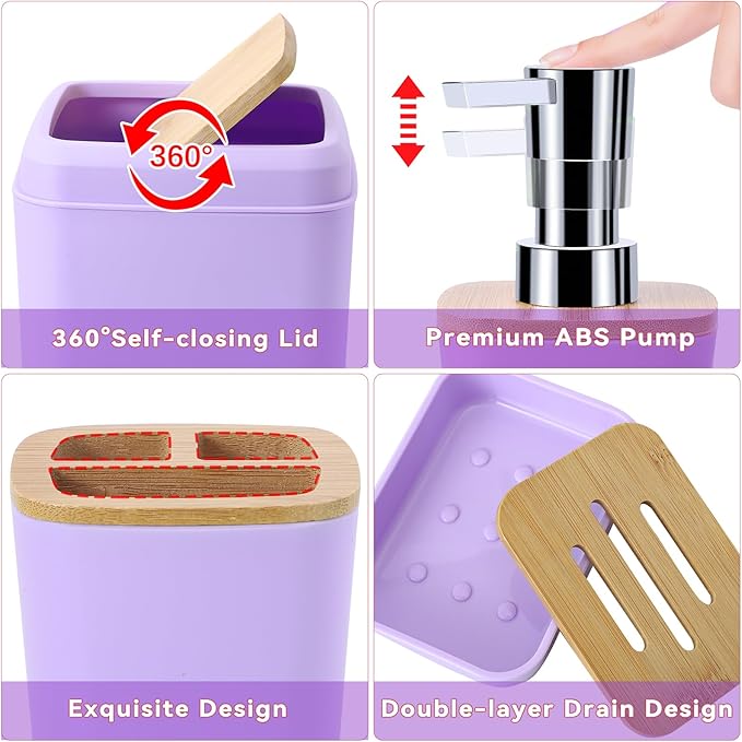 24PCS Bathroom Sets with Shower Curtain and Rugs,Bathroom Sets with Extra Soft and Absorbent Bath Rugs Purple Shower Curtain Set