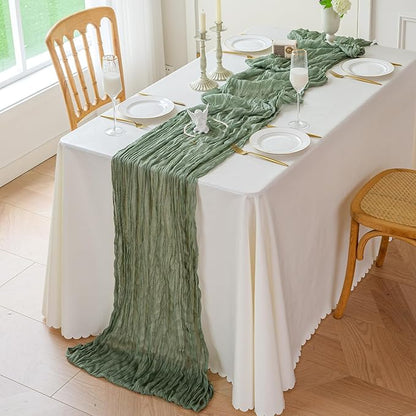 Sioloc 1 Pack Sage Green Cheesecloth Table Runner Fall Autumn Decor for Home 10ft Table Cloth for Tea Wedding Birthday Party Baby Bridal Shower Halloween Thanksgiving