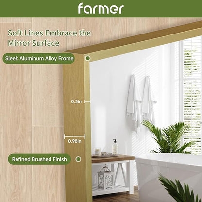 FARMER 16x24 Inch Gold Bathroom Mirror, Rectangle Wall Mounted Mirror, Vanity Mirror, Brushed Square Mirror, Framed Bathroom Mirror for Bedrooms, Entryways, Living Rooms, Horizontal/Vertical