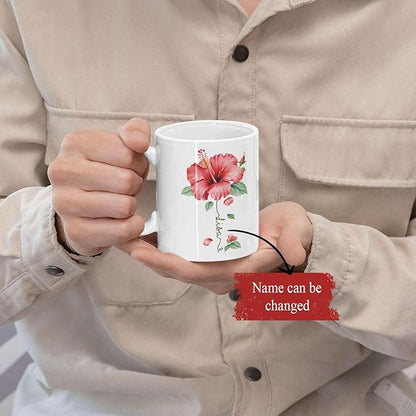 Personalized Hibiscus Blossom Design Mug, Custom Name Vibrant Flower Coffee Cup, Customized Mug For Floral Enthusiasts, Novelty Hibiscus Flower Ceramic Cup 11oz 15oz, Gift For Women