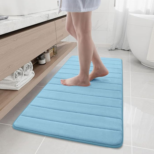 Buganda Memory Foam Bath Mat, 47" x 20", Ultra Soft and Non-Slip Bathroom Rugs, Water Absorbent and Machine Washable Bath Rug Runner for Bathroom, Shower, and Tub, Blue