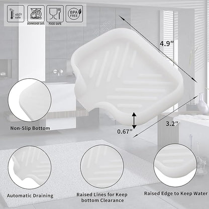 Silicone Bathroom Soap Dishes with Drain Spout-Bathroom and Kitchen Sink Organizer,Sponge Holder,Dish Soap Tray,Perfect for Dispenser,Scrubber,Bottle,Cup on Counter Translucent 4.9"×3.2"