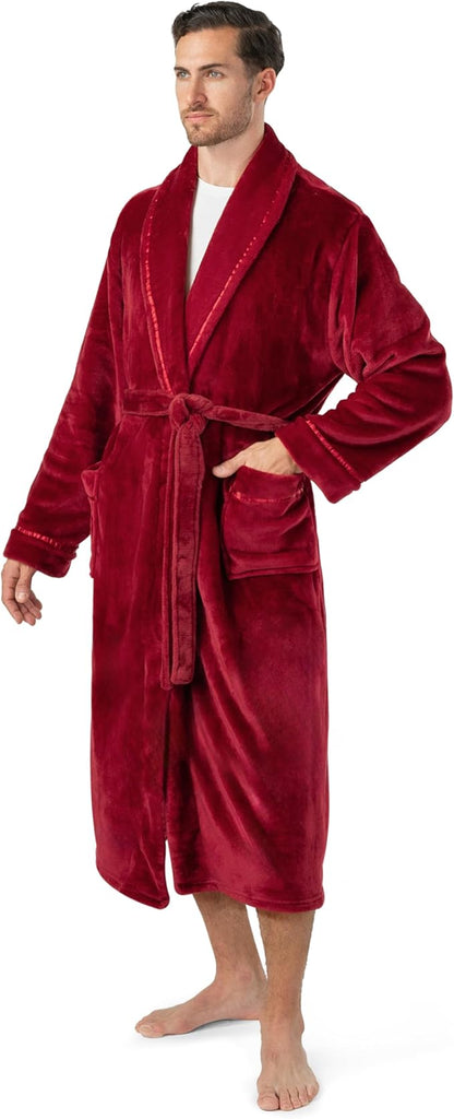 PAVILIA Mens Soft Robe | Warm Fleece Robes for Men, Soft Spa Bathrobe with Shawl Collar and Pockets