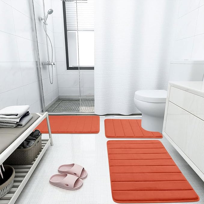 Buganda Memory Foam Bath Mat, 60" x 24", Ultra Soft and Non-Slip Bathroom Rugs, Water Absorbent and Machine Washable Bath Rug Runner for Bathroom, Shower, and Tub, Coral