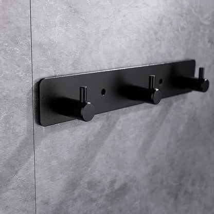 Black 3 Wall Hooks, Matte Black Bathroom Hook Rail, Self Adhesive Key Hook Rack Hanger Towel Robe Stick Hooks for Toilet Entryway Hallway Kitchen Wall Mounted
