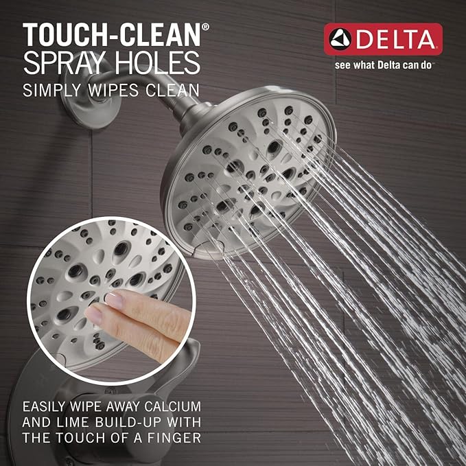 Delta Faucet Esato 14 Series Single-Handle Shower Faucet, Shower Trim Kit with 5-Spray H2Okinetic Shower Head, SpotShield Brushed Nickel 142897-SP (Valve Included)