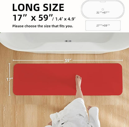 Christmas Bath Mat, Red Bathroom Rugs Non Slip Washable Thin Absorbent Bath Mat Fits Under Door Bathroom Floor Mat Perfect for Bath, Shower, or Sink 17"x59" Red