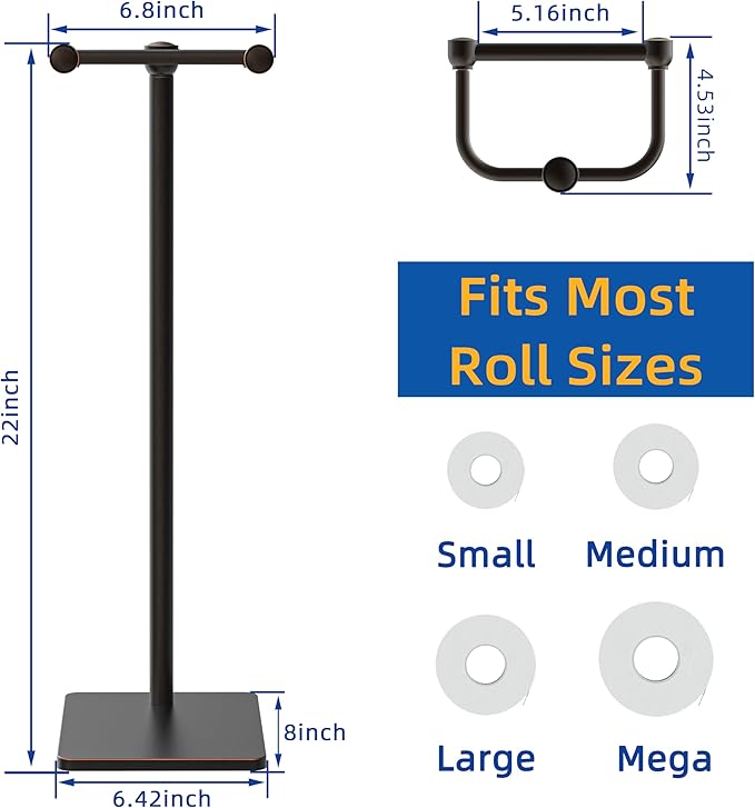 RUACQ Toilet Paper Holder Stand, Bathroom Toilet Paper Roll Holder Free Standing, Toilet Tissue Holder Stand with Post Pivoting Design, Stable Weighted Base, SUS304 Stainless Steel (Oil Rubbed Bronze)